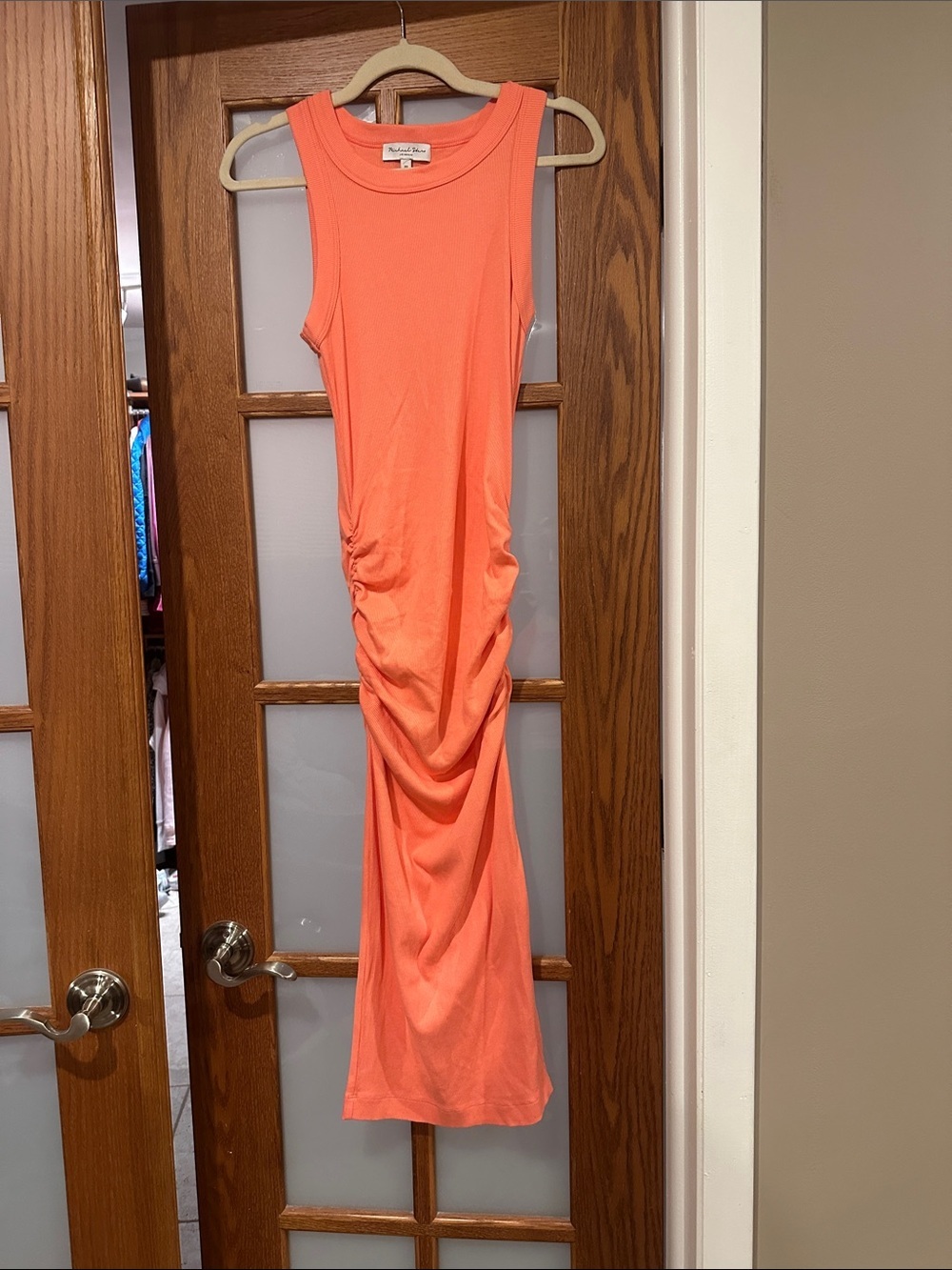 Michael Stars Coral-Orange Sleeveless Ruched Maxi Dress​